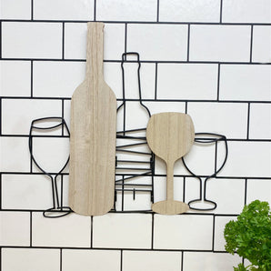 Wine Bottle & Glasses Wall Decoration 42cm