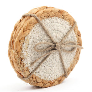 Set of Four Braided Round Jute and Cream Coaster