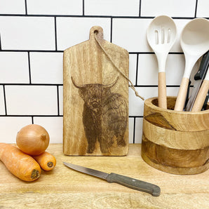 Highland Cow Engraved Wooden Cheese Board