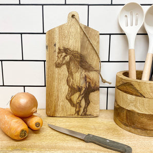 Horse Engraved Wooden Cheese Board