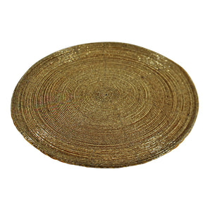 Set of 4 Gold Glass Beaded, Circular Placemats, 30x30cm