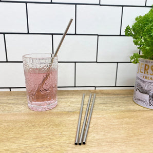 Set of Four Reusable Stainless Straws with Cleaning Brush