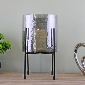 Grey Glass Candle Lantern On Stand, Large