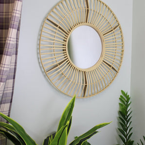 Circular Natural Rattan Effect Mirror 70cm