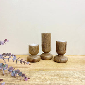 Set of Three Wooden Candlestick or Tea Light Holders