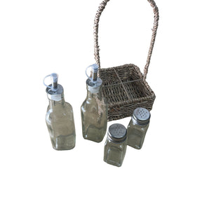 Oils and Cruet Set With Seagrass Holder 30cm