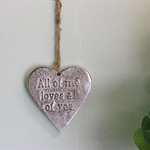 Small Hanging Silver Heart with Love Quote