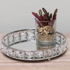 Small Mirrored Silver Tray With Bead Design, 21cm.