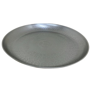 Large Decorative Silver Metal Tray With Etched Design, 42cm