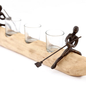 Three Tea Light Holder With Bronze Men Rowing