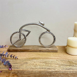 Silver Cyclist on a Wooden Base