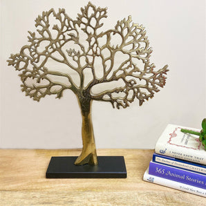 Large Antique Gold Tree On Black Base