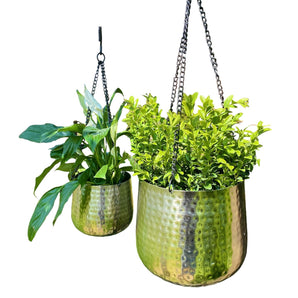 Set of Two Hanging Hammered Planters