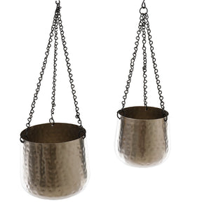 Set of Two Hanging Hammered Planters