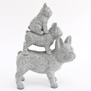 Silver Beaded Trio Stacked Bulldog Ornament 31.5cm