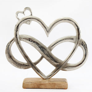 Metal Silver Entwined Hearts On A Wooden Base Large