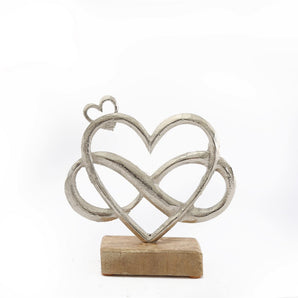 Metal Silver Entwined Hearts On A Wooden Base Small