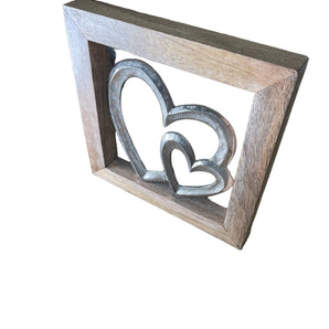 Wooden Framed Metal Hearts, 20cm