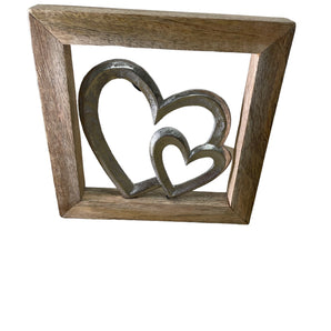 Wooden Framed Metal Hearts, 20cm