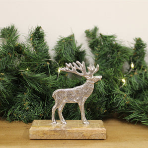 Silver Reindeer On Wood Base