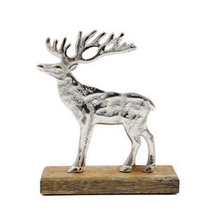 Silver Reindeer On Wood Base Large