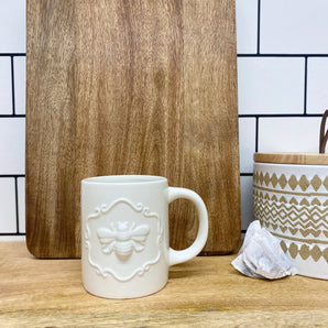 Cream Ceramic Embossed Bee Mug