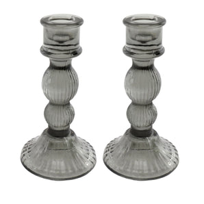 Pair of Glass Taper Candle Holders Black