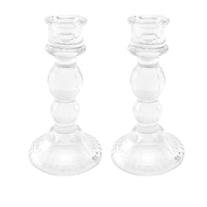 Pair of Glass Taper Candle Holders Clear