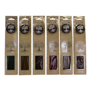 Set of 6 Fragranced Incense Sticks With Holders, Tree Of Life Design