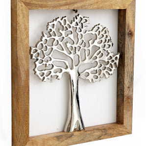 Silver Tree Of Life In A Wooden Frame