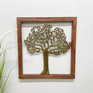 Brass Tree Of Life In Wooden Frame