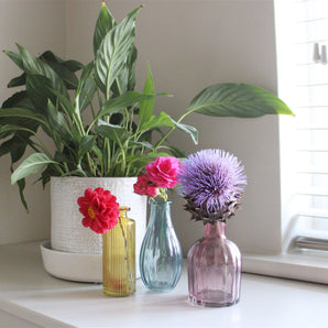 Set of Three Colour Glass Vases