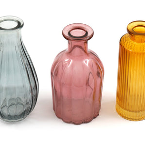 Set of Three Colour Glass Vases