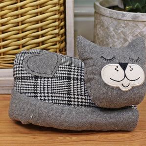 Sleeping Cat Fabric Doorstop, Grey