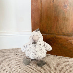 Curled Fur Fabric Grey Chicken Doorstop