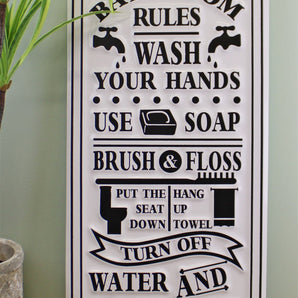 Metal, Wall Hanging Bathroom Rules Plaque, 60x30cm