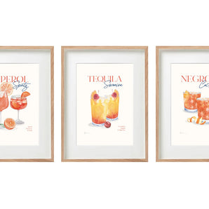 Set of Three Cocktail Recipe Wall Art in Frames