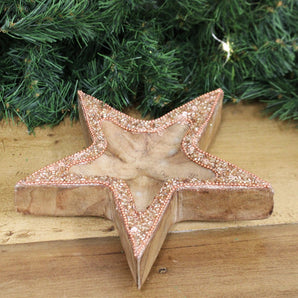 Copper Embellished Wooden Star Bowl