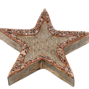 Copper Embellished Wooden Star Bowl