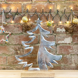 Silver Metal Tree On Wood Base