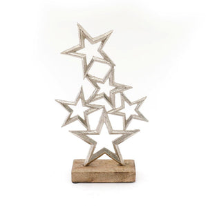 Silver Metal Stars On Wood Plinth