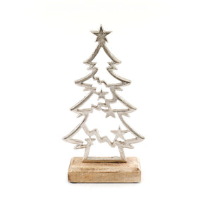 Silver Christmas Tree On Wooden Base Small