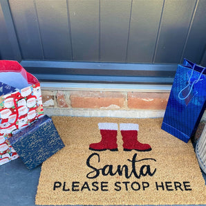 Santa Stop Here Doormat Boots