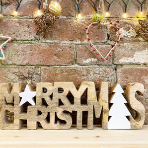 Wooden Carved Merry Christmas Word Ornament