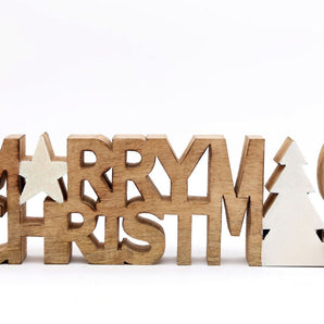 Wooden Carved Merry Christmas Word Ornament