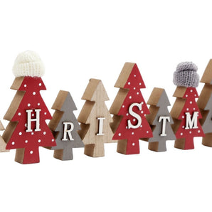 Row of Christmas Trees with Hats Decoration Red