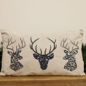 Silver Embellished Reindeer Cushion