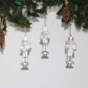 Trio of Silver Nutcracker Tree Decorations