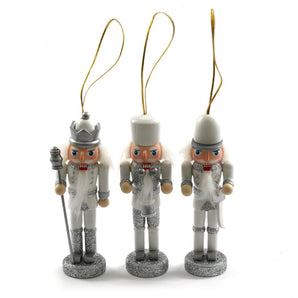 Trio of Silver Nutcracker Tree Decorations