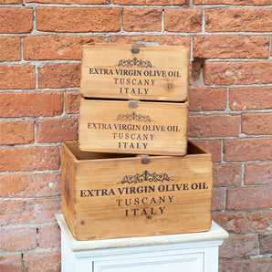 Set of Three Olive Oil' Wooden Crates